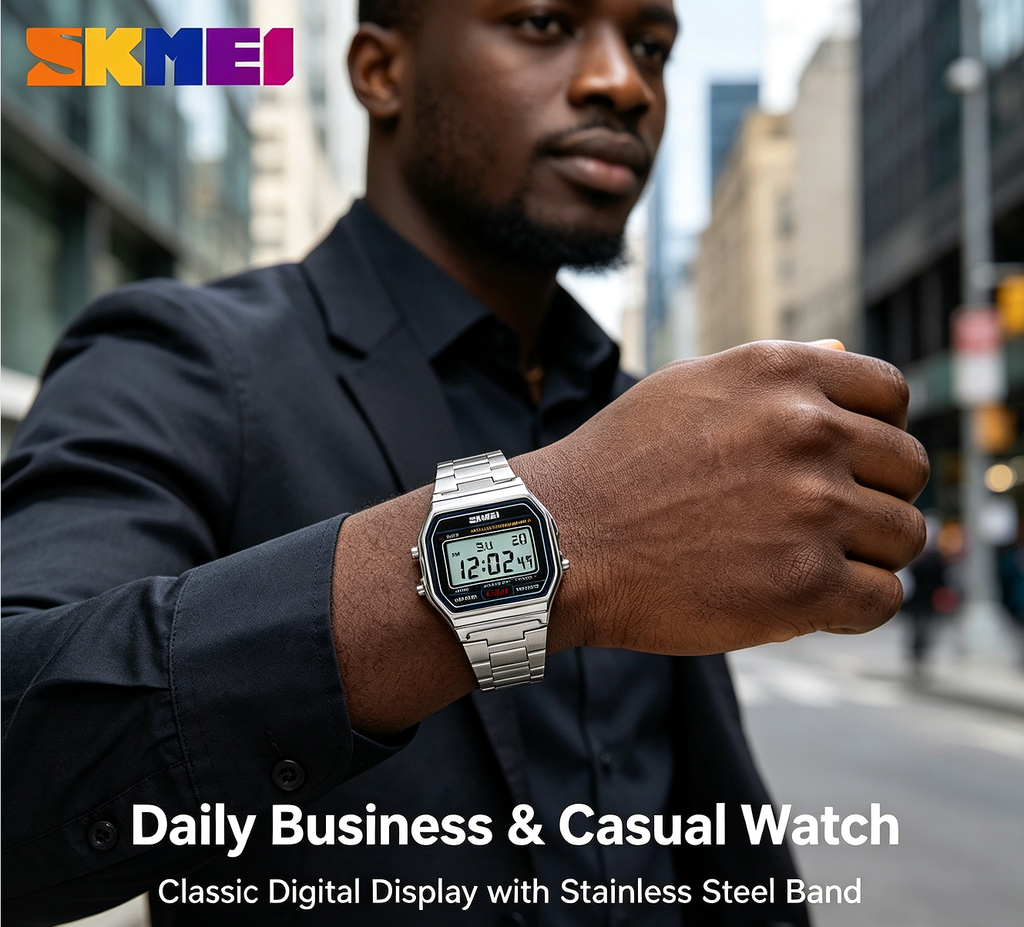 ⌚ Cash on Delivery ✨ SKMEI 1123 Vintage Digital Watch – Stainless Steel, 30M Waterproof, Alarm Chronograph, Square LED Display – Free Shipping