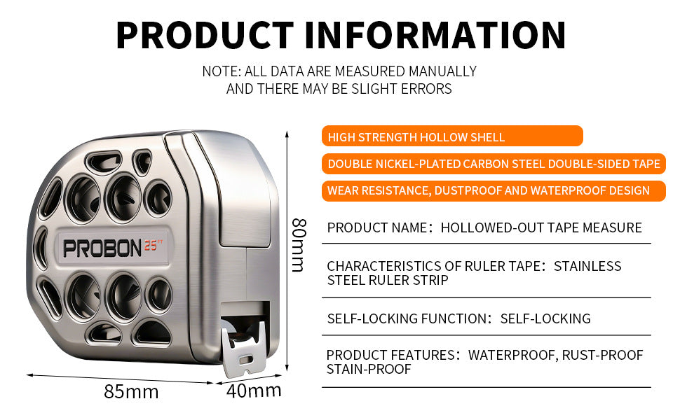 High-Quality Safety Brake Tape Measure – 7.5M Hollow Stainless Steel, Double-Sided Printing Metric & Imperial Scale, Anti-Drop Waterproof Wear-Resistant, Self-Locking