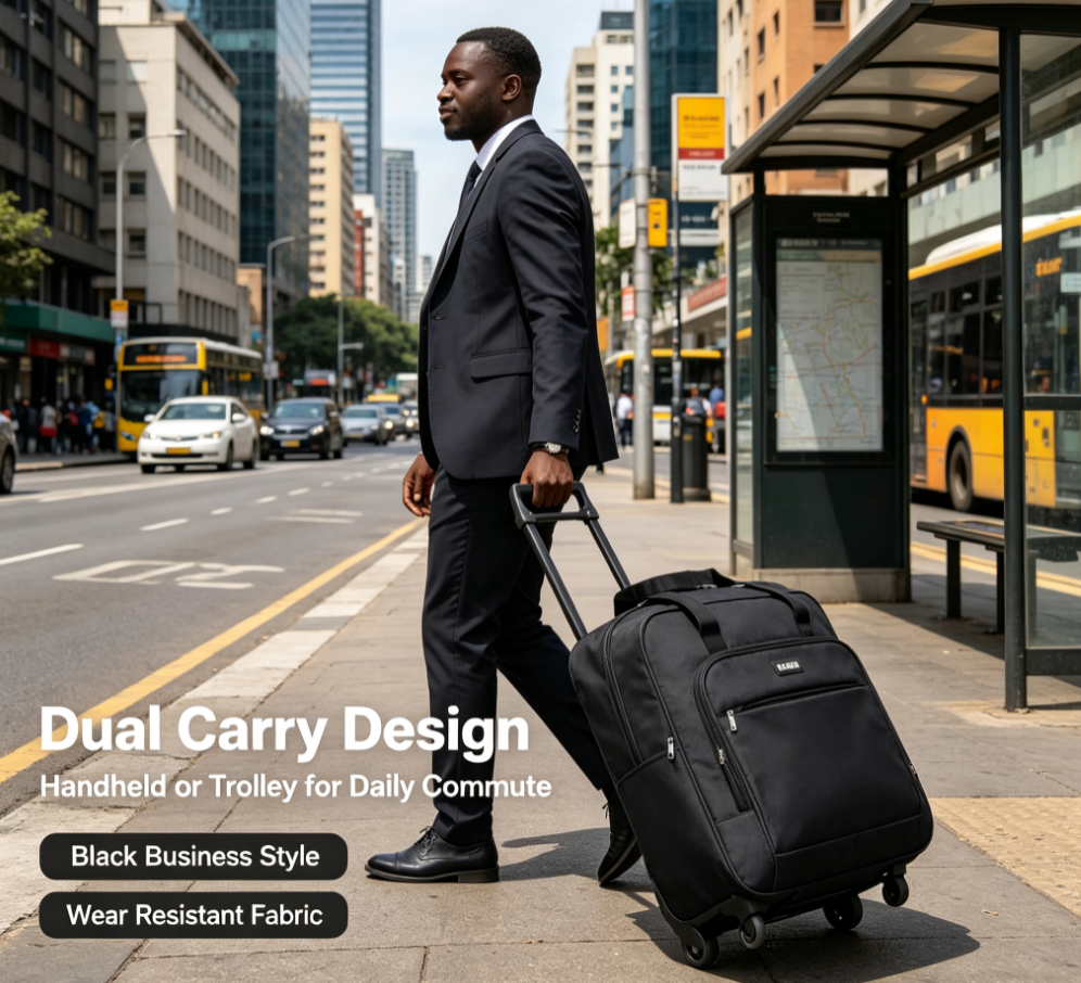 Telescopic Trolley Travel Bag – Multifunctional Wheeled Large Capacity Luggage Duffle, Scratch & Wear Resistant, Dual Carry Design: Handheld & Trolley – Perfect for Business Trips & Students – Black