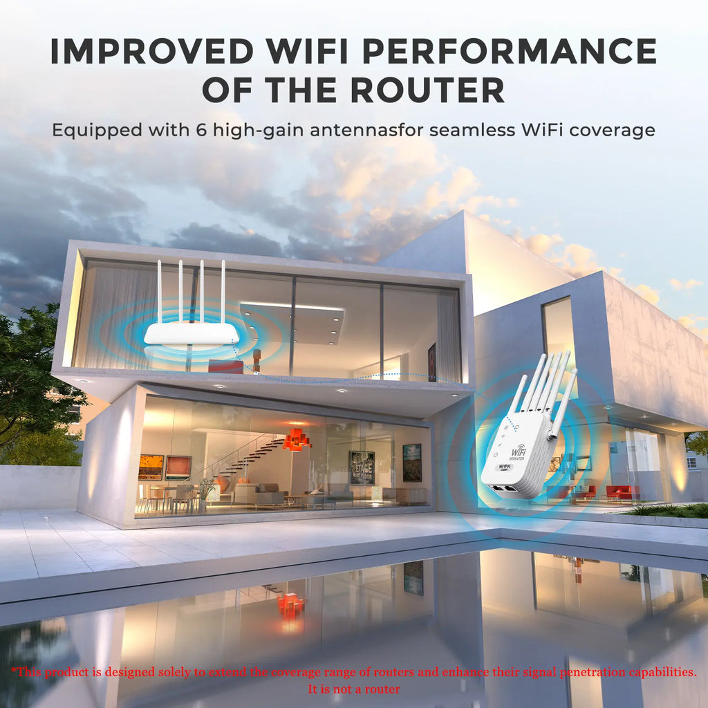 WiFi Extender 2026 with 6 Antennas, AC1200 Dual Band Booster, 12,000 sq.ft Coverage, Supports 100 Devices, Repeater & Ethernet Port, Wifi Range Extender, Wireless Repeater