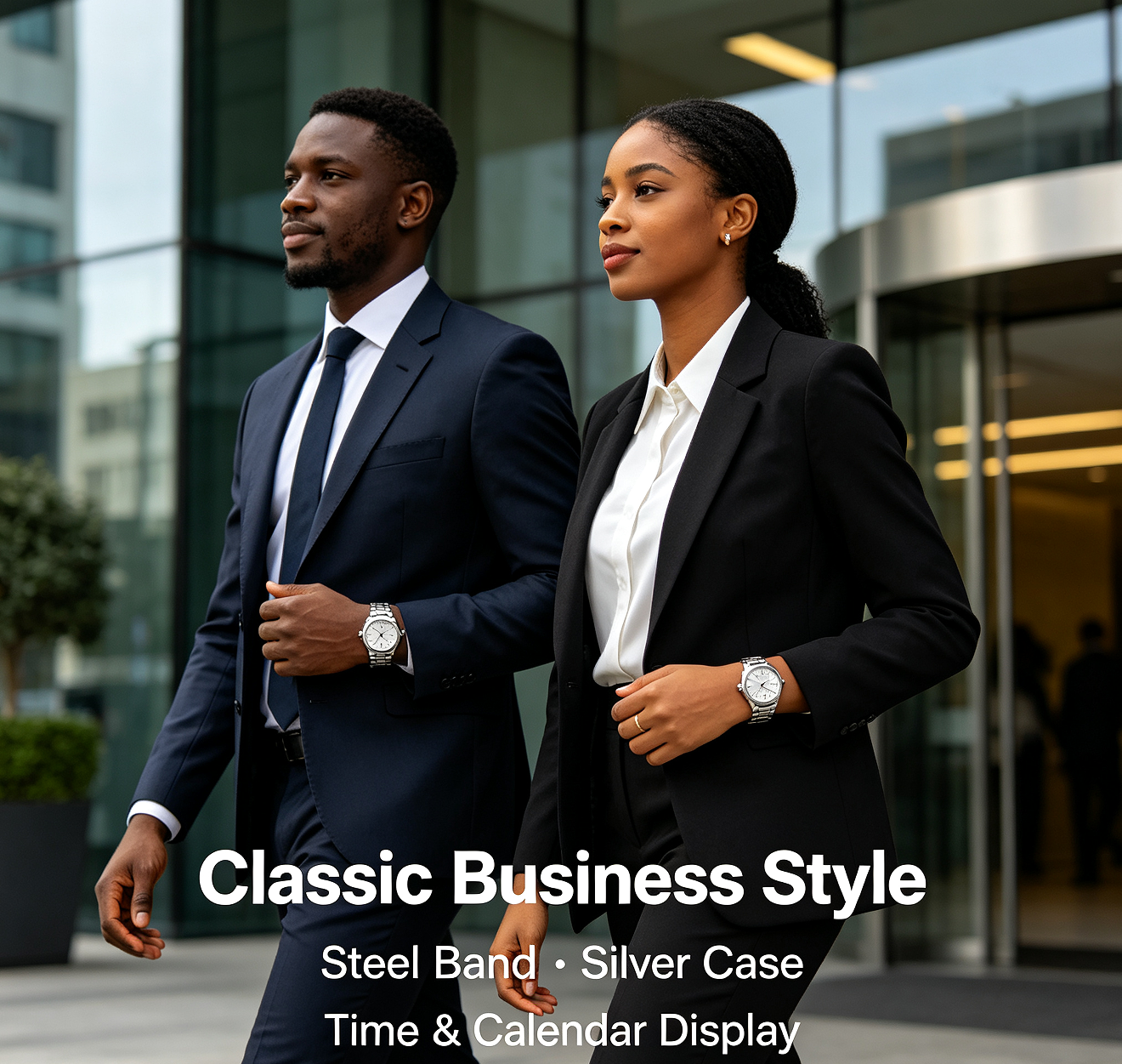 SKMEI Classic Business Couple Quartz Watch – Silver Case Black Dial Steel Band, 30M Waterproof, Calendar Display, Original Quartz Movement – Perfect Gift for Couples