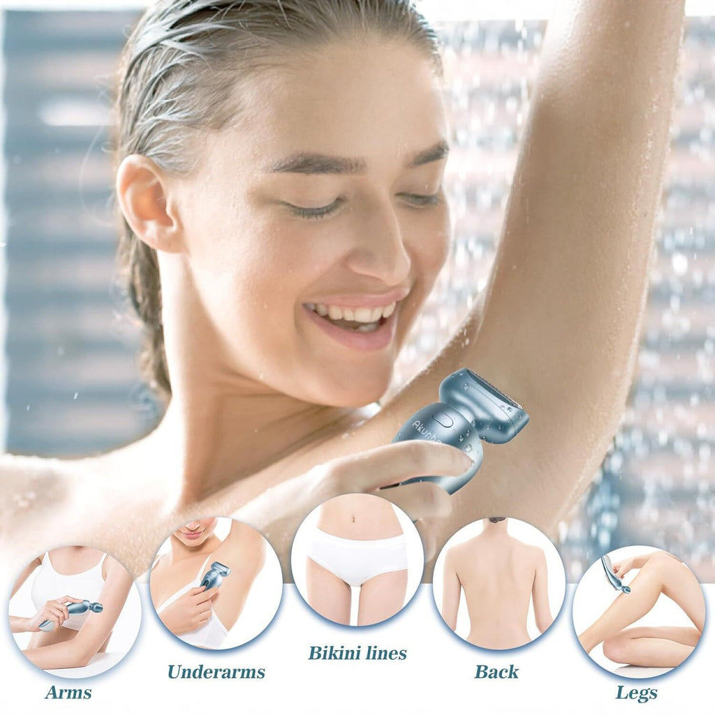 Akunbem Electric Shaver for Women – Best Rechargeable Razor for Bikini, Legs, Underarm & Body Hair – Detachable Head, Cordless Wet/Dry Use, Precise & Safe – Perfect Christmas & New Year Gift