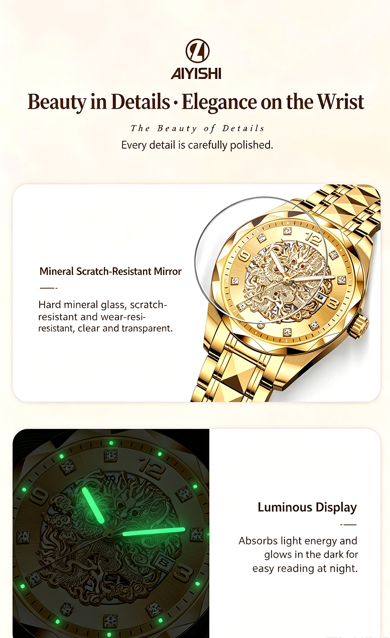 AIYISHI Couple Watch Set – Original Quartz Movement, 30M Waterproof, Luminous Display, Alloy Strap, Mineral Reinforced Glass, Butterfly Dual Push-Button Clasp – Perfect Gift for Couples