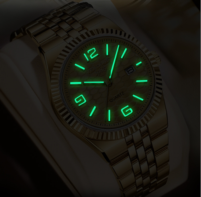 Weidun Log Men's Quartz Calendar Wristwatch – Three-Dimensional Linear Grid Texture, Diamond Accents, Luminous Display, Date Function, Water-Resistant – Elegant Gift Box