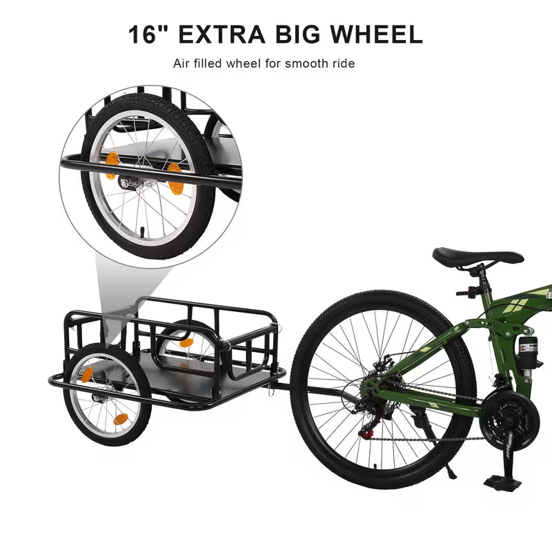🚲 Cash on Delivery 📦 Foldable Bike Cargo Trailer with Universal Hitch – 16" Wheels & Reflectors, Large Loading Capacity – Perfect for Camping, Grocery & Moving – Free Shipping