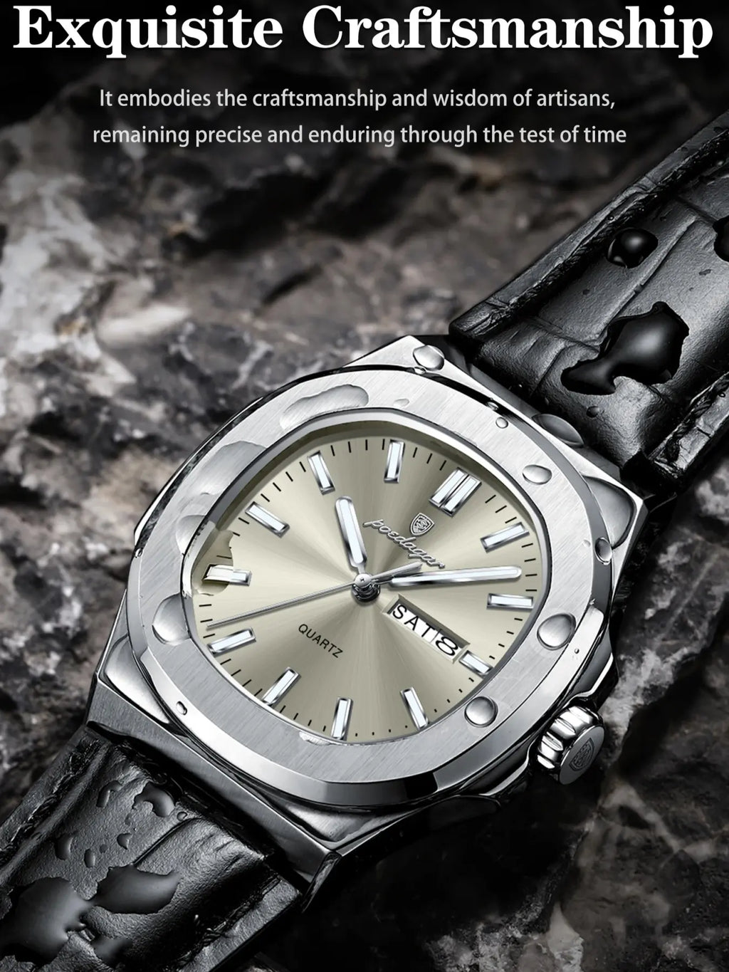 ⌚ Cash on Delivery 🏃 Men's Quartz Analog Wristwatch – Water Resistant, Date & Day Display, PU Leather Band – Sporty Fashion Timepiece – Free Shipping