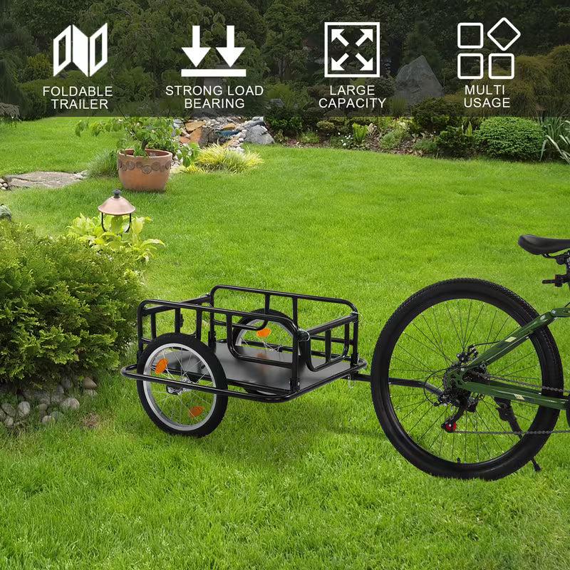 🚲 Cash on Delivery 📦 Foldable Bike Cargo Trailer with Universal Hitch – 16" Wheels & Reflectors, Large Loading Capacity – Perfect for Camping, Grocery & Moving – Free Shipping