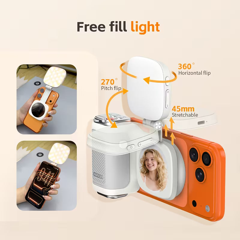 📸 Cash on Delivery 💡 COMITOK MOCA Handheld Phone Grip – Mirror + LED Fill Light, One-Tap Camera, Rechargeable Remote for Creators – Free Shipping