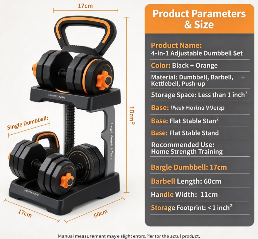 🏋️ Cash on Delivery 🎁 Adjustable Dumbbell Set – 44 lbs Multi-Functional Weight Set, Use as Dumbbell, Barbell, Kettlebell & Push-Up Stand – Home Gym Fitness Equipment – Christmas Gift Idea – Free Shipping