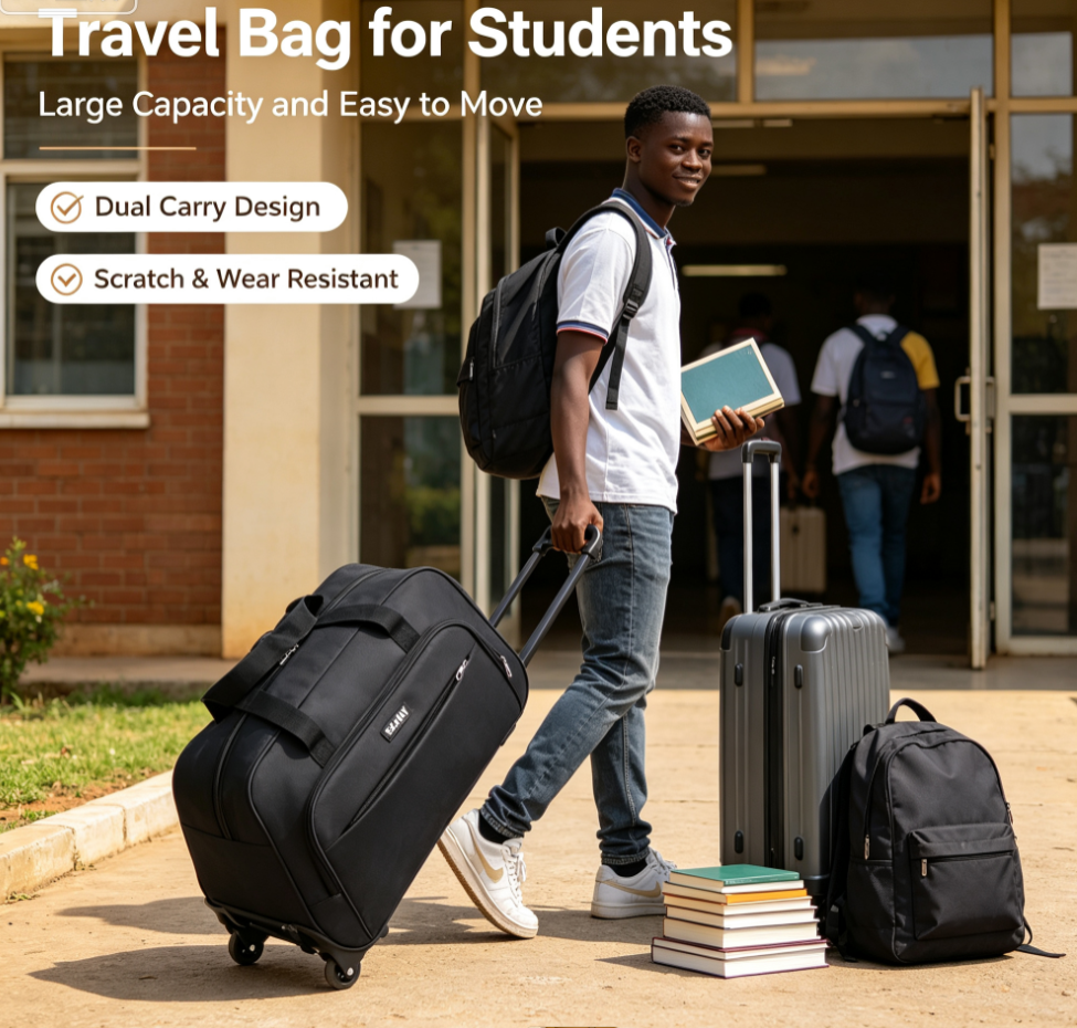 Telescopic Trolley Travel Bag – Multifunctional Wheeled Large Capacity Luggage Duffle, Scratch & Wear Resistant, Dual Carry Design: Handheld & Trolley – Perfect for Business Trips & Students – Black