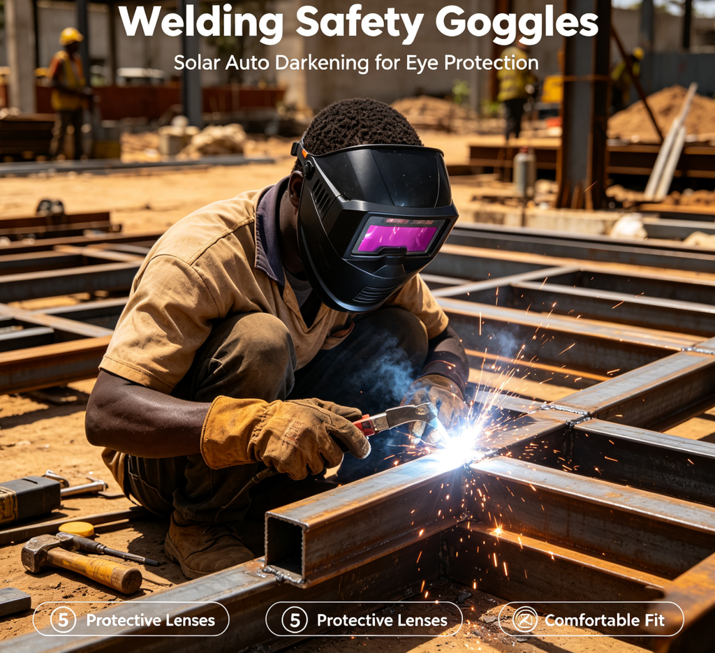 Pay on delivery 1PCS set of welding safety goggles with solar automatic dimming, equipped with 5 protective lenses