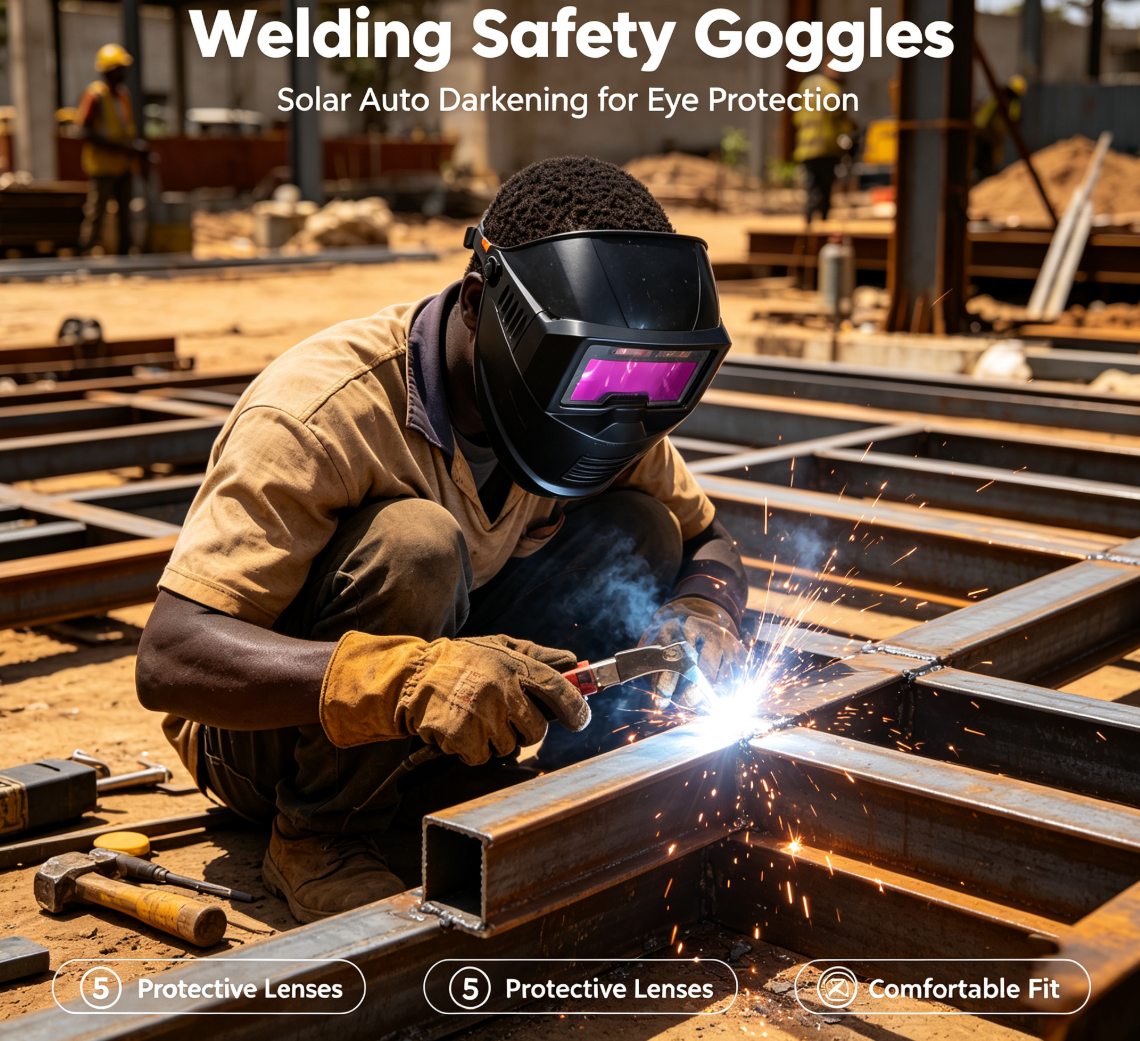 Pay on delivery 1PCS set of welding safety goggles with solar automatic dimming, equipped with 5 protective lenses