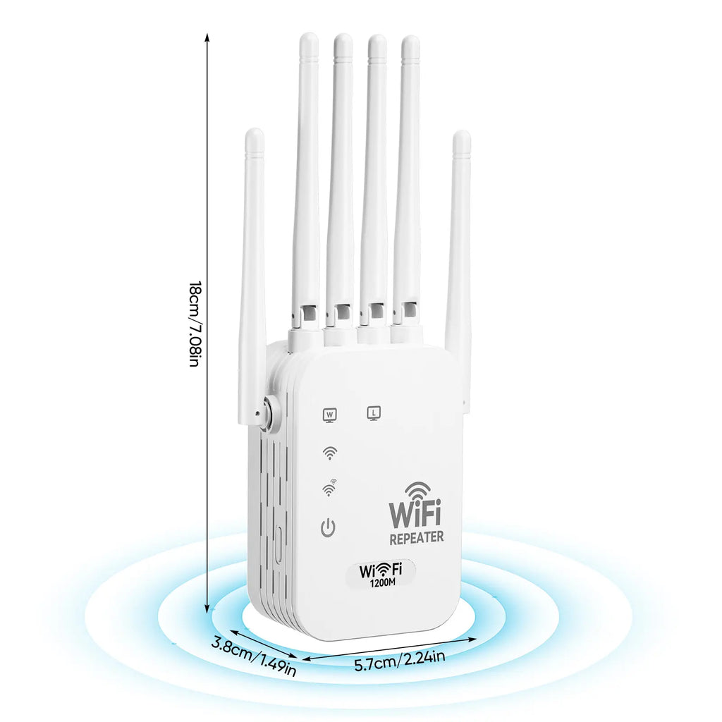 WiFi Extender 2026 with 6 Antennas, AC1200 Dual Band Booster, 12,000 sq.ft Coverage, Supports 100 Devices, Repeater & Ethernet Port, Wifi Range Extender, Wireless Repeater