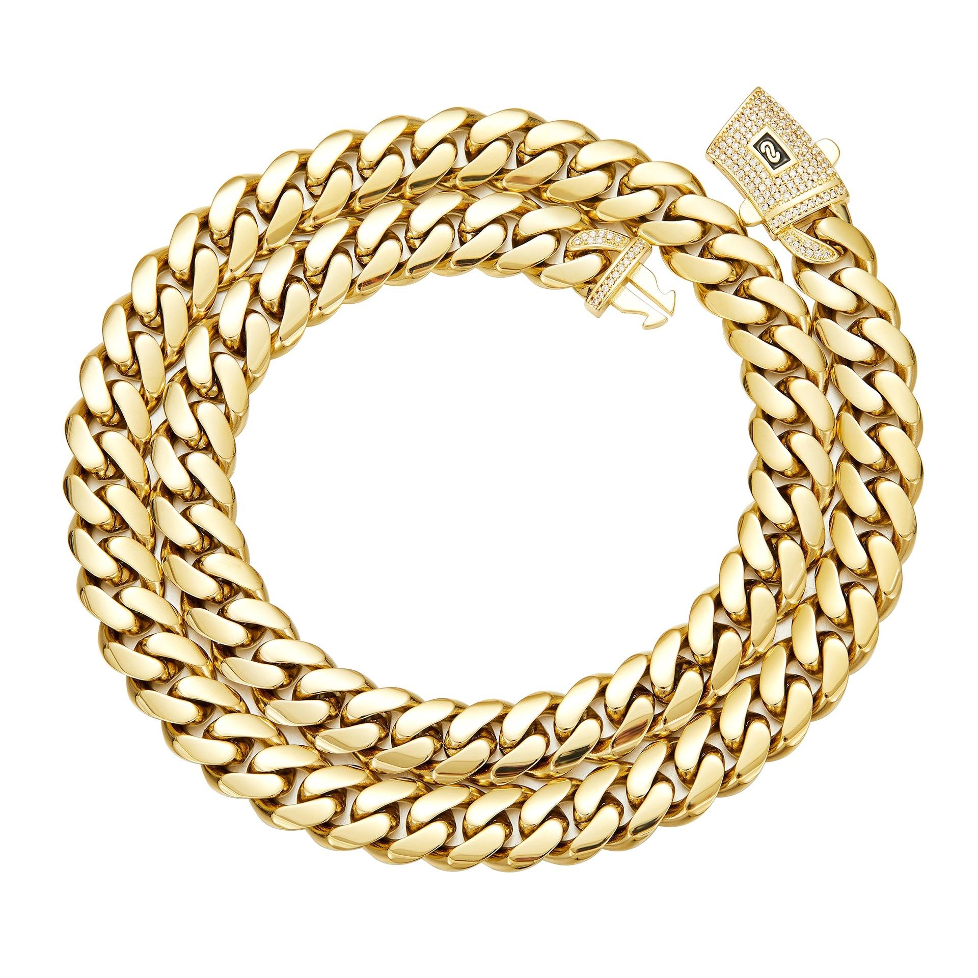 14K Gold-Plated Cuban Necklace & Bracelet Set - 14mm Miami Hip-Hop Couples Jewelry 🎵 Free Shipping & Cash on Delivery 📊