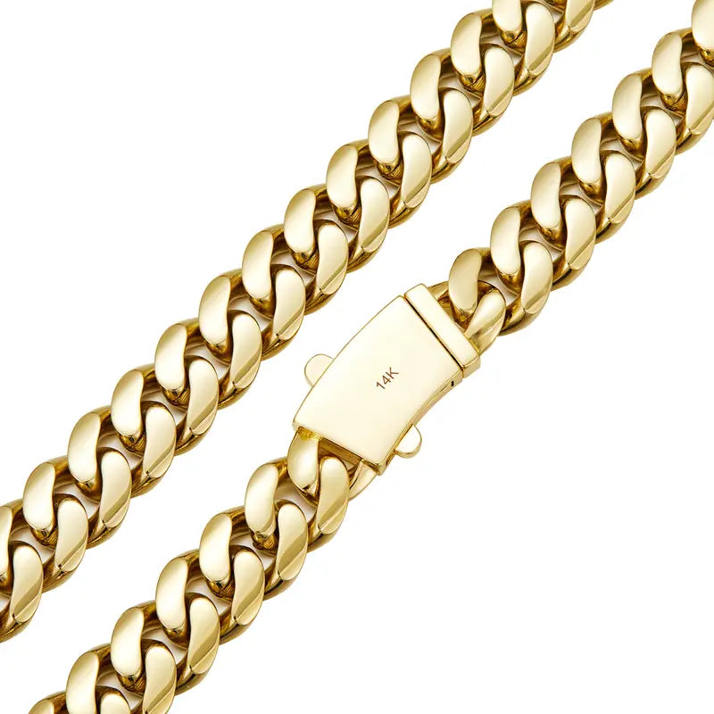 14K Gold-Plated Cuban Necklace & Bracelet Set - 14mm Miami Hip-Hop Couples Jewelry 🎵 Free Shipping & Cash on Delivery 📊