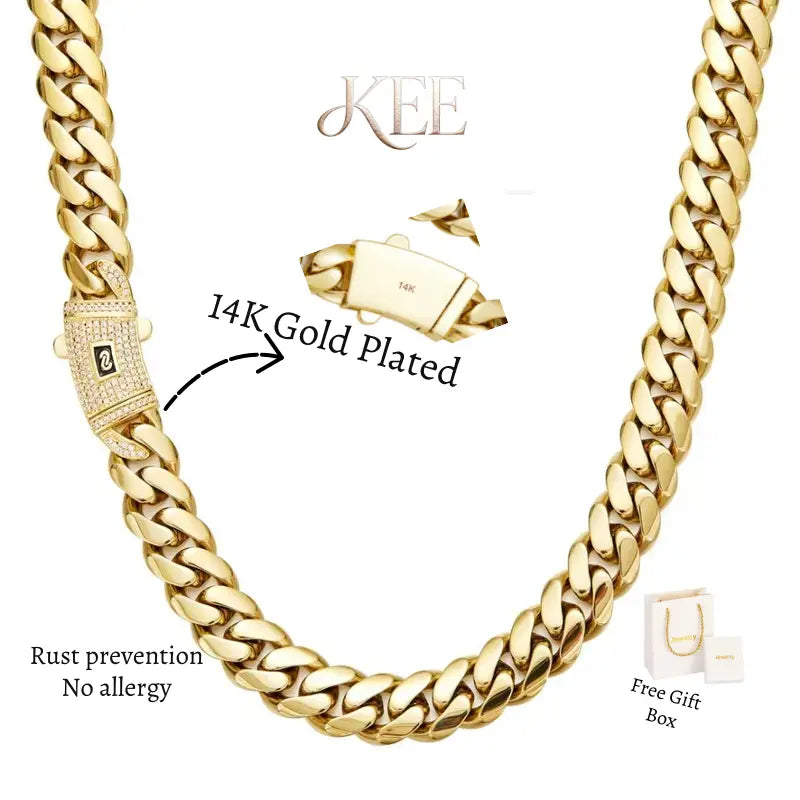 14K Gold-Plated Cuban Necklace & Bracelet Set - 14mm Miami Hip-Hop Couples Jewelry 🎵 Free Shipping & Cash on Delivery 📊