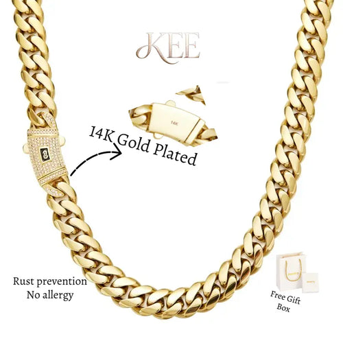 14K Gold-Plated Cuban Necklace & Bracelet Set - 14mm Miami Hip-Hop Couples Jewelry 🎵 Free Shipping & Cash on Delivery 📊