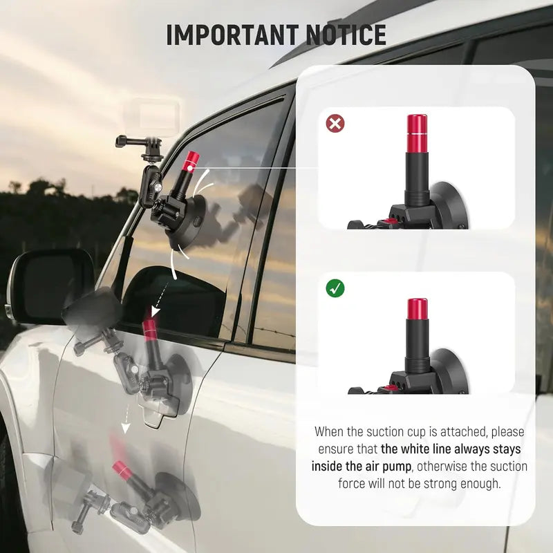 Aluminum Alloy 3-Cup Triple Suction Car Phone Mount - Strong Hold Auto Accessory for GoPro, DJI Osmo Action and Windshield POV Filming
