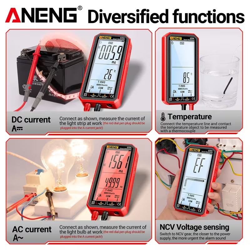 ANENG Smart Multimeter – 6000 Counts, AC/DC Voltage, Current, Resistance, Capacitor & Hz with NCV Test