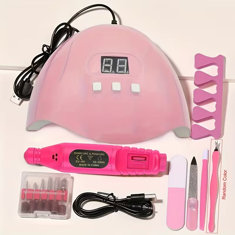 7-in-1 Nail Art Tool Set – Nail Lamp, Polisher, Cuticle Kit & Finger Divider for Professionals