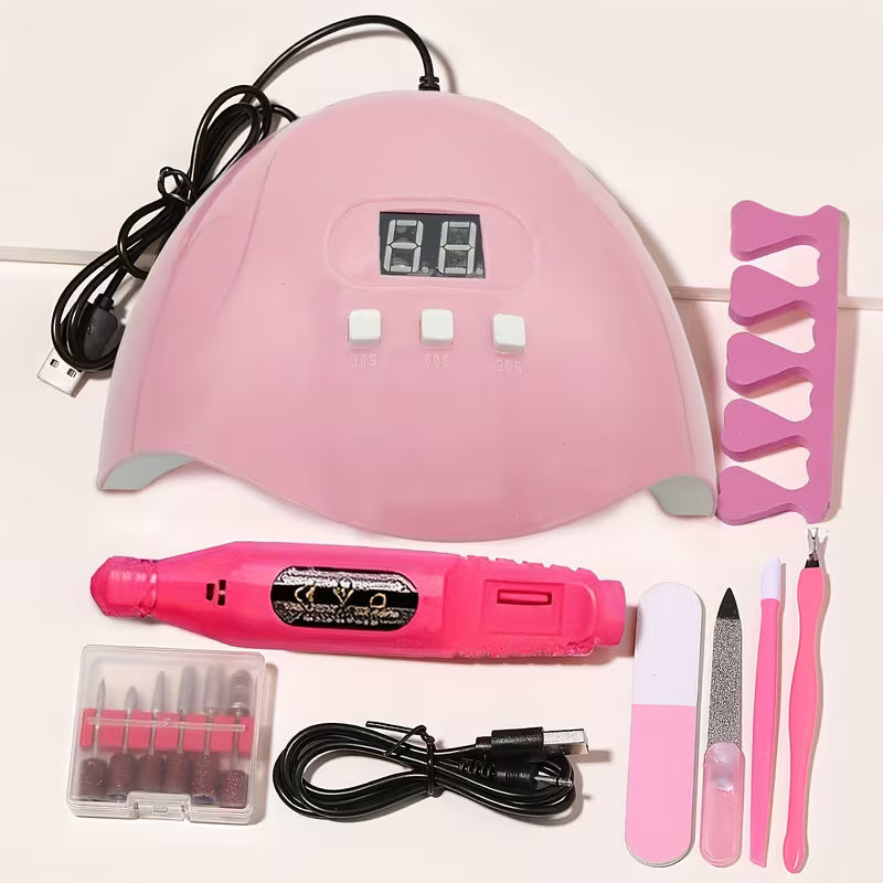 7-in-1 Nail Art Tool Set – Nail Lamp, Polisher, Cuticle Kit & Finger Divider for Professionals