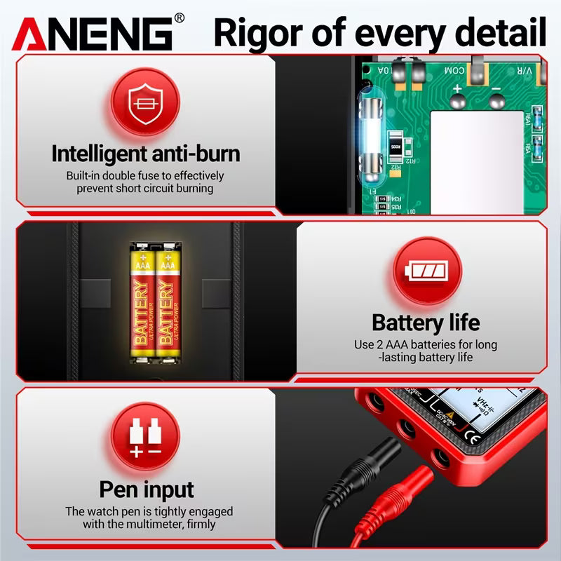 ANENG Smart Multimeter – 6000 Counts, AC/DC Voltage, Current, Resistance, Capacitor & Hz with NCV Test