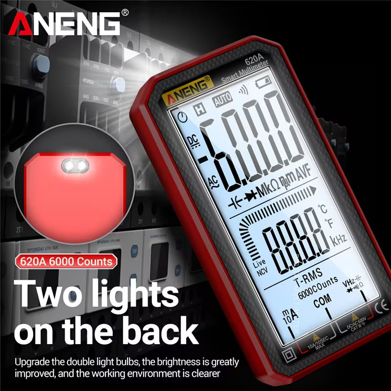 ANENG Smart Multimeter – 6000 Counts, AC/DC Voltage, Current, Resistance, Capacitor & Hz with NCV Test