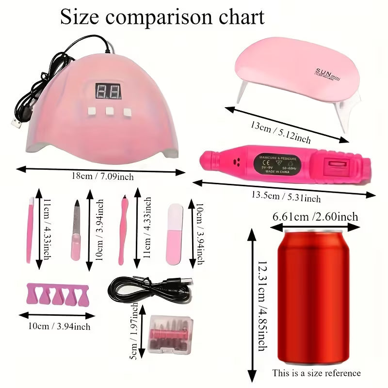 7-in-1 Nail Art Tool Set – Nail Lamp, Polisher, Cuticle Kit & Finger Divider for Professionals