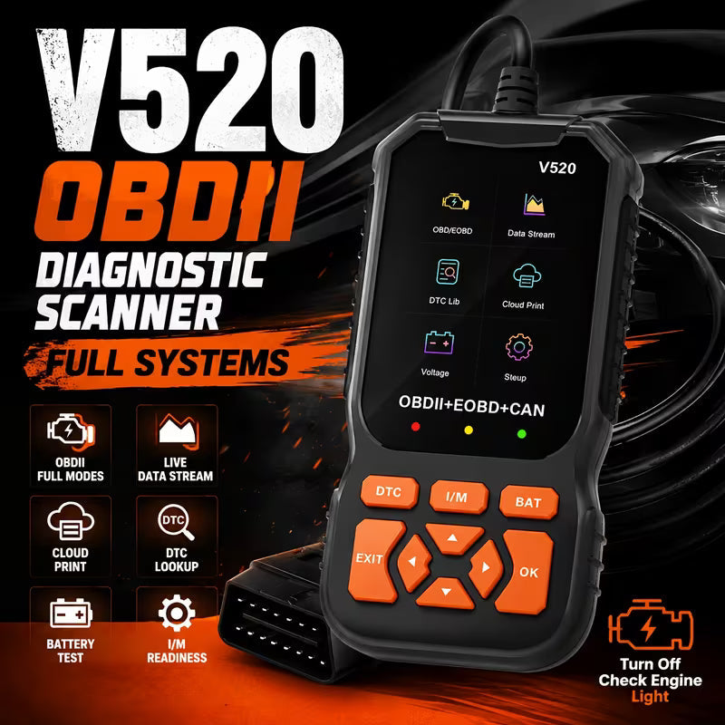 OBD2 Scanner – Engine Code Reader & Reset Tool, Compatible with All OBDII/EOBD Vehicles (No Battery Required)