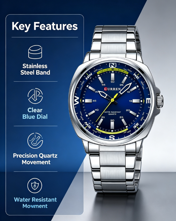 CURREN Watch – Simple Business Casual, Stainless Steel Quartz, Great Gift
