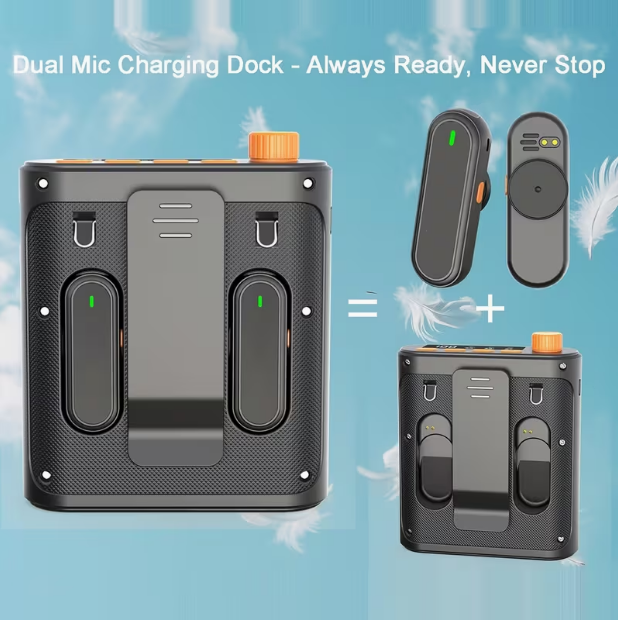 Wireless Voice Amplifier with 2 Wireless Lavalier Microphones – Portable Charging & Storage, Mini Speaker for Teachers, Classroom, Lecture & Training