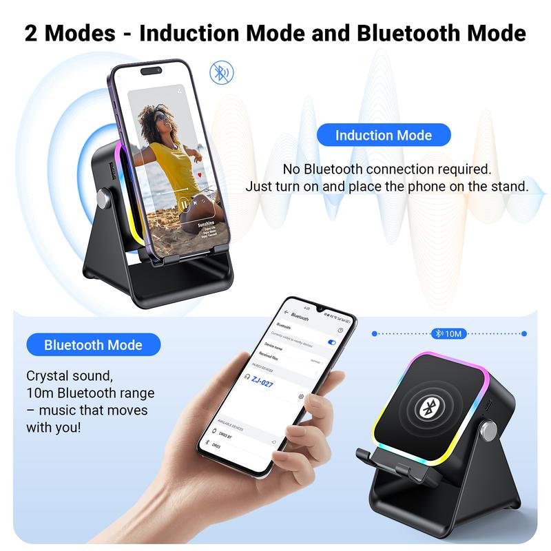5000mAh Bluetooth 5.3 Speaker with Stand – Portable Wireless Sound Box, 360° Colorful Breathing Light, Dual Modes – White 🎵 Free Shipping & Cash on Delivery 📊