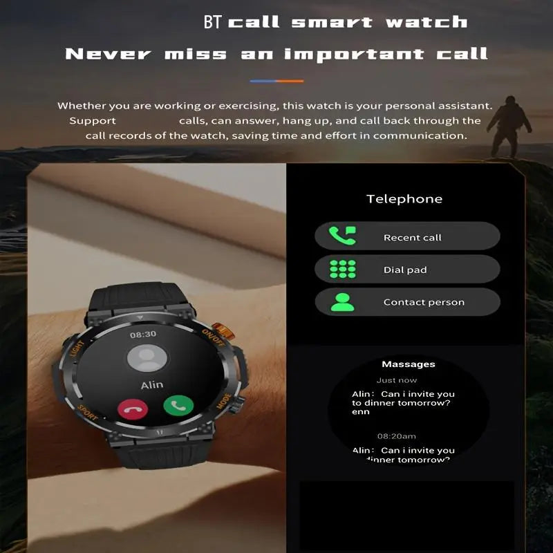 1.46 Inch HD Screen Smartwatch – Multi‑functional Outdoor Sports Fitness Tracker with Wireless Calling, Multi‑sport Mode, Pedometer, LED Light & IP67 Waterproof – Compatible with Android & iOS