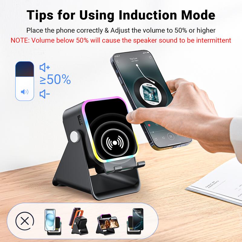 5000mAh Bluetooth 5.3 Speaker with Stand – Portable Wireless Sound Box, 360° Colorful Breathing Light, Dual Modes – White 🎵 Free Shipping & Cash on Delivery 📊