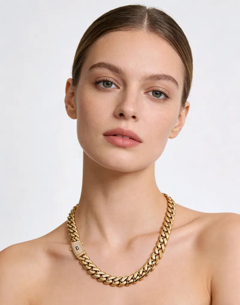 14K Gold-Plated Cuban Necklace & Bracelet Set - 14mm Miami Hip-Hop Couples Jewelry 🎵 Free Shipping & Cash on Delivery 📊