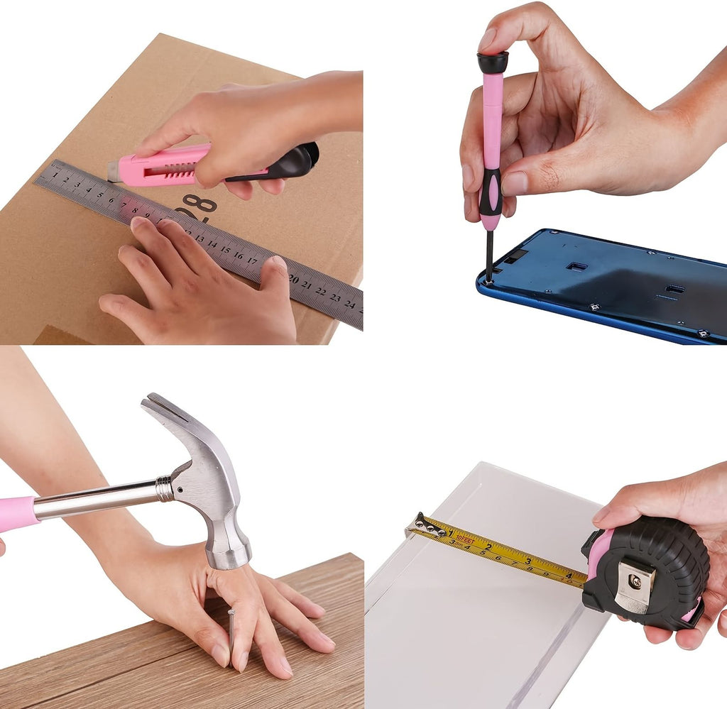 39pcs pink tool kit screwdriver utility knife image 3