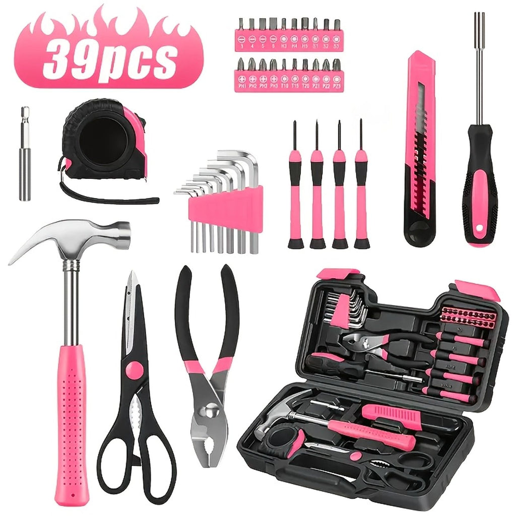 39pcs pink tool kit screwdriver utility knife image 5