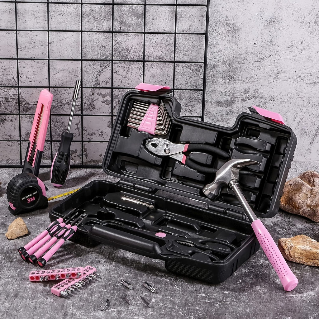39pcs pink tool kit screwdriver utility knife image 4
