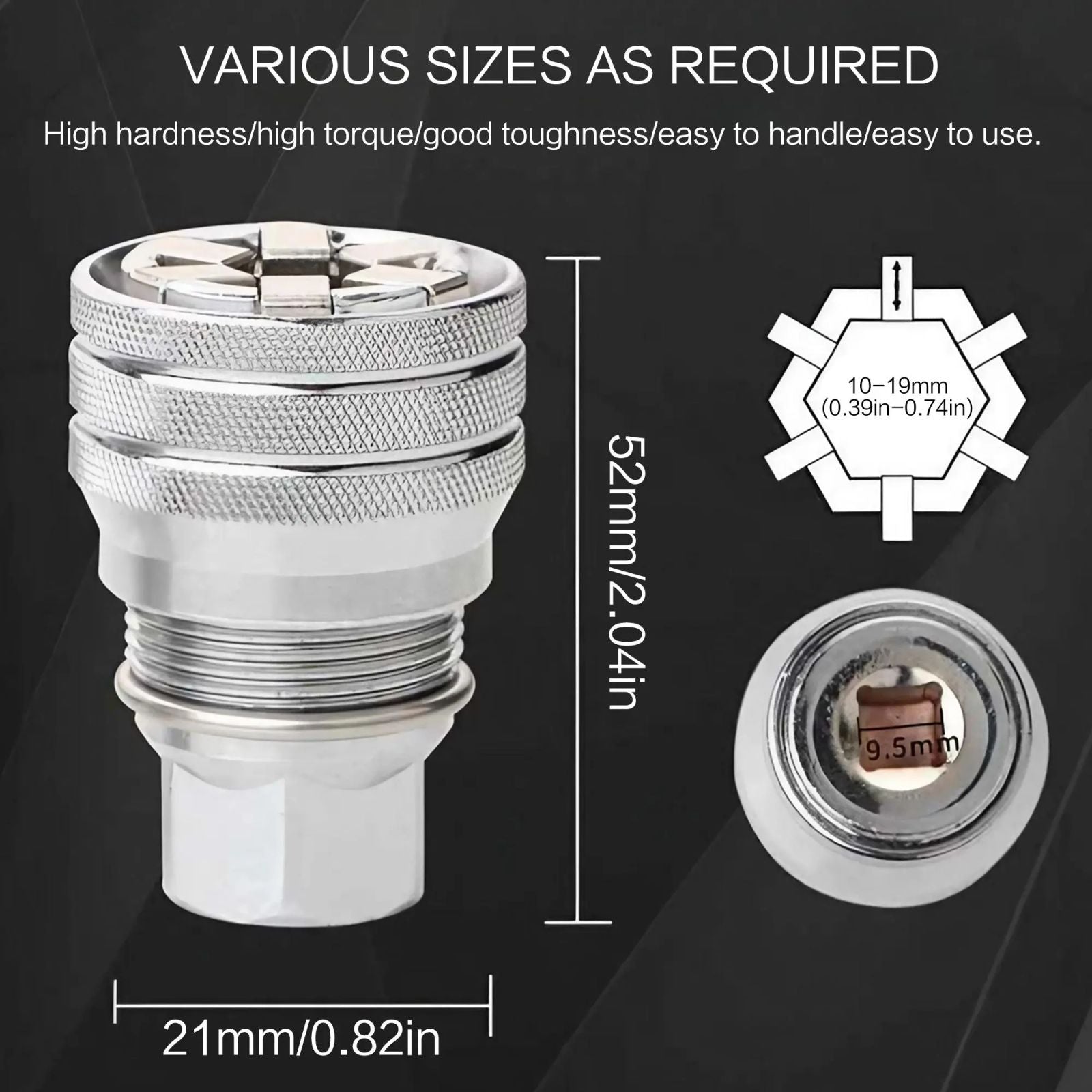 Adjustable Universal Socket Wrench Grip Adapter, 10-19mm Hex Head Nuts And Bolts Driver Tool, For 3/8" Drive Ratchet Torque Wrench And Power Drill, Power Tool Accessories image 2