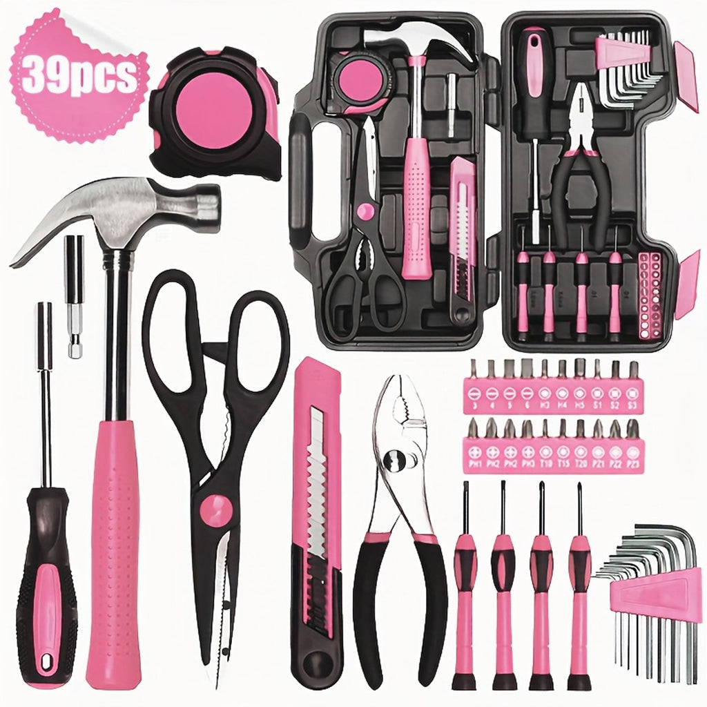 39pcs pink tool kit screwdriver utility knife