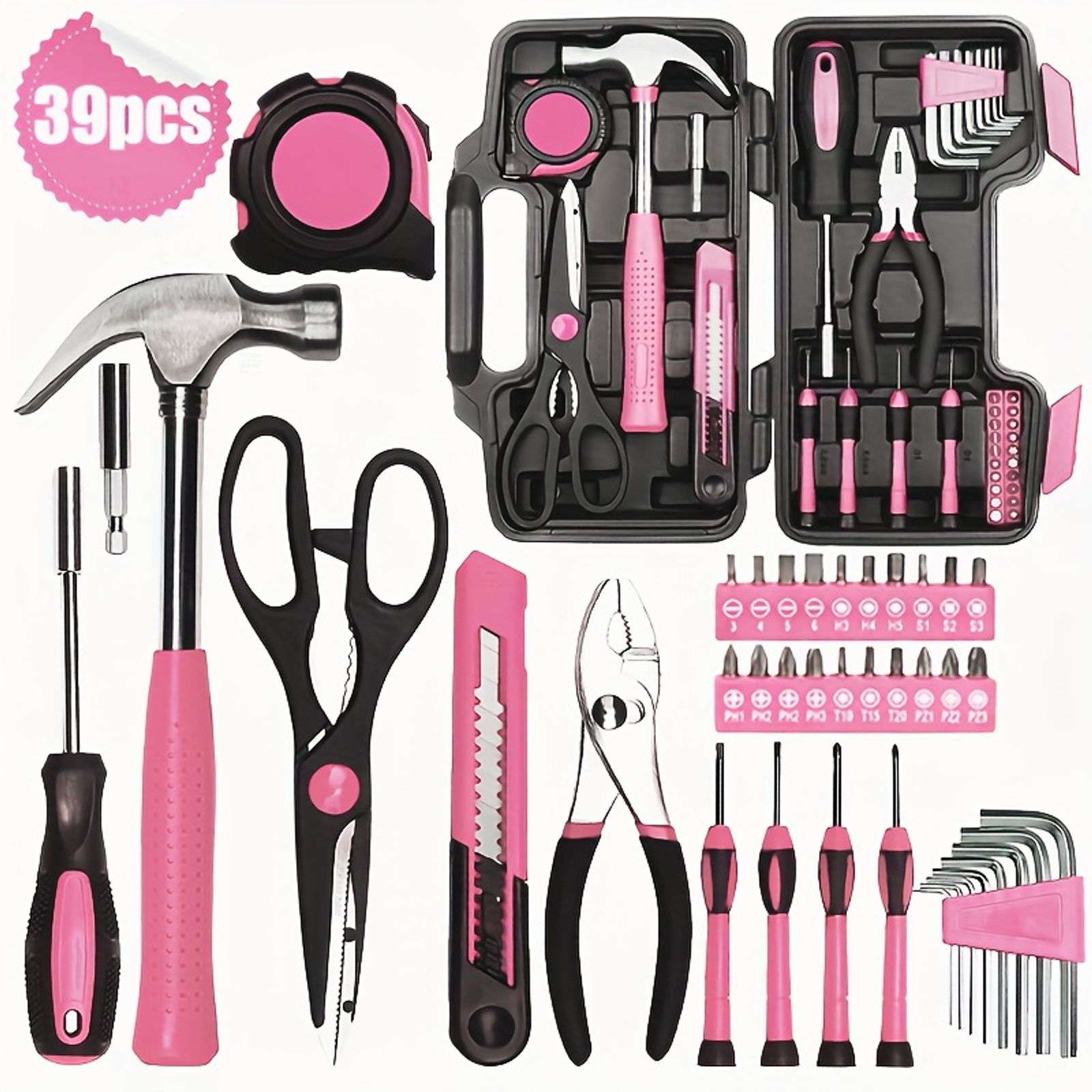 39pcs pink tool kit screwdriver utility knife